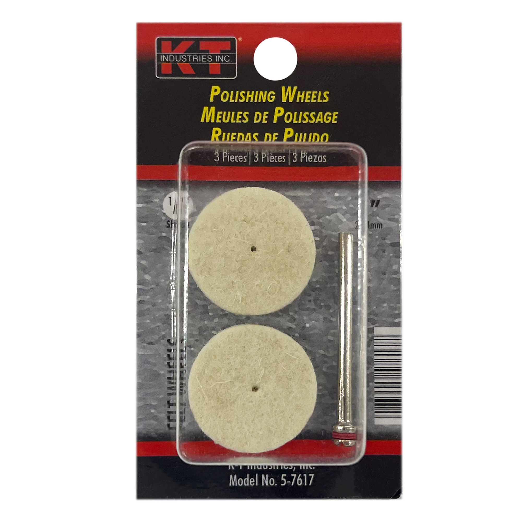 K-T Industries Felt Polishing Wheels with Mandrel — 1in., 3 Pcs, Model# 5-7617